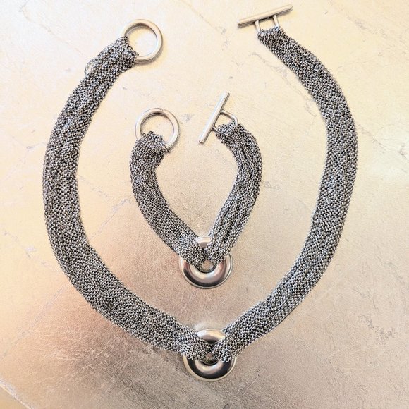 Tiffany & Co Silver Multi Chain Circle Mesh 20-Strand Necklace & Bracelet